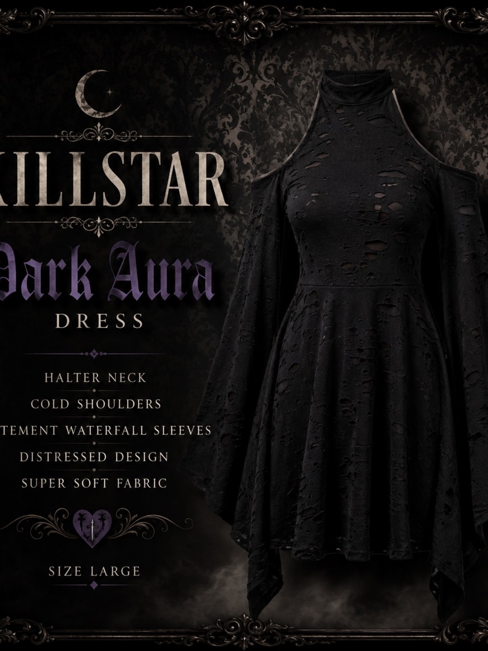Killstar Black Dark Aura Cold-Shoulder Mini Dress - Picture 2 of 9
